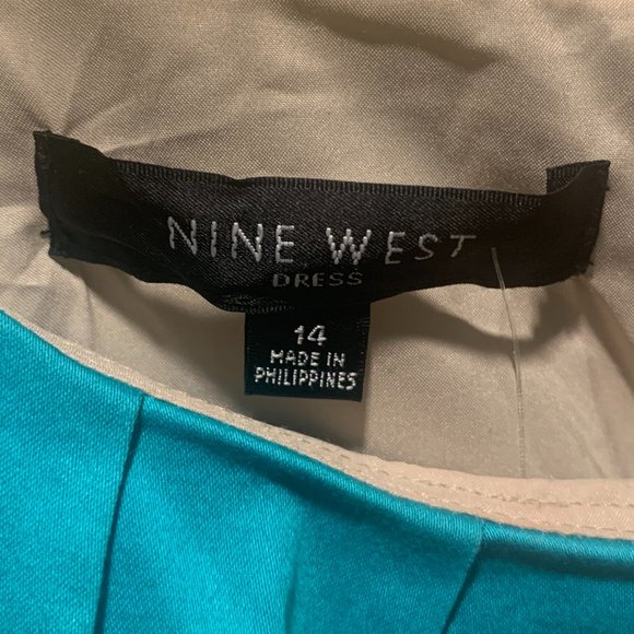 New Nine West Sleeveless Sheath Belted Dress - Turquoise Beige Cream - Picture 6 of 8